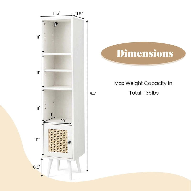 Costway Rattan Storage Cabinet Freestanding Slim Organizer Wood - See Details