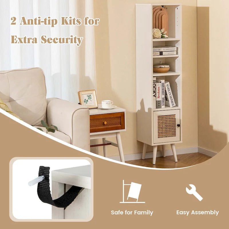 Costway Rattan Storage Cabinet Freestanding Slim Organizer Wood - See Details