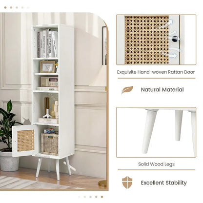 Costway Rattan Storage Cabinet Freestanding Slim Organizer Wood - See Details