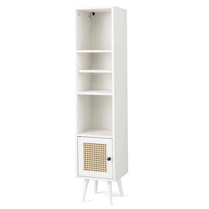 Costway Rattan Storage Cabinet Freestanding Slim Organizer Wood - See Details