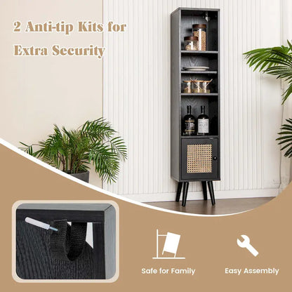 Costway Rattan Storage Cabinet Freestanding Slim Organizer Wood - See Details