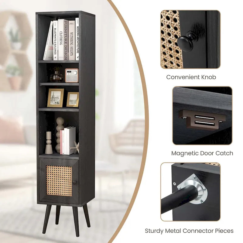 Costway Rattan Storage Cabinet Freestanding Slim Organizer Wood - See Details