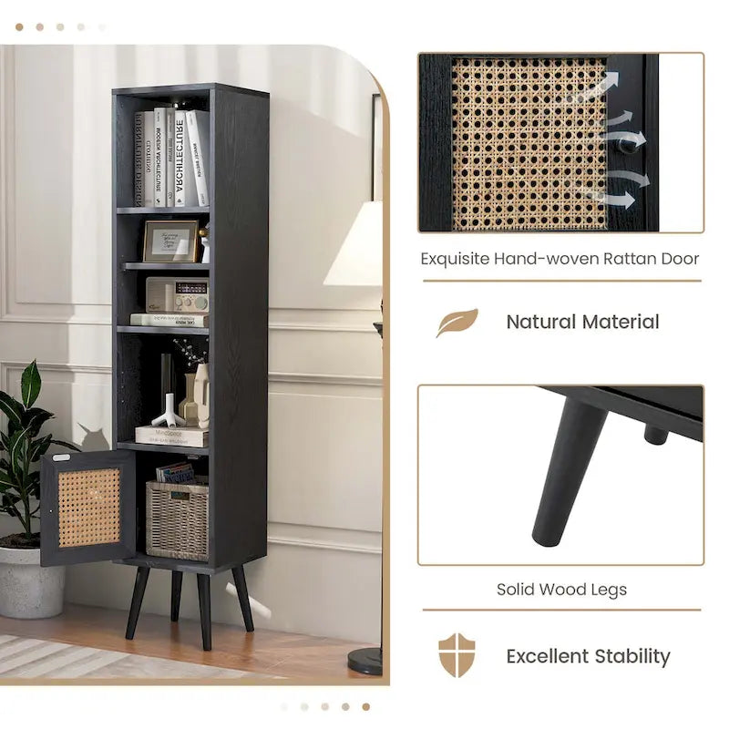 Costway Rattan Storage Cabinet Freestanding Slim Organizer Wood - See Details
