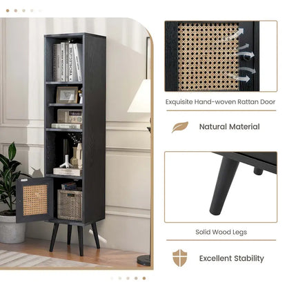 Costway Rattan Storage Cabinet Freestanding Slim Organizer Wood - See Details