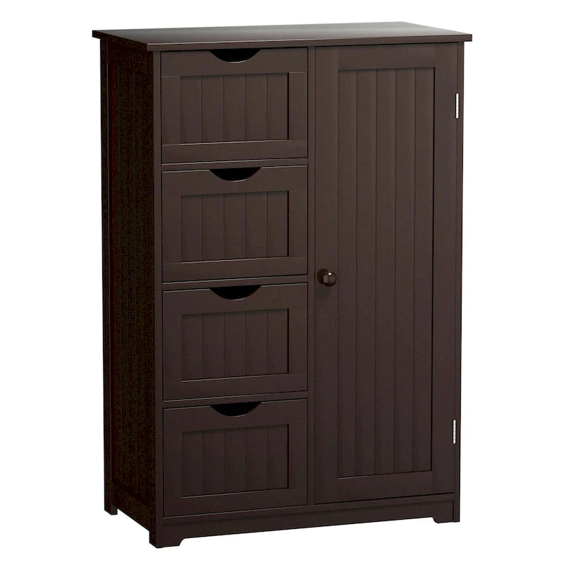 Gymax Wooden 4 Drawer Free Standing Bathroom Floor Cabinet Adjustable - See Details