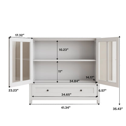 Buffet storage cabinet with glass doors and unique bell handle