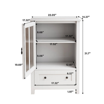 Buffet storage cabinet with glass doors and unique bell handle