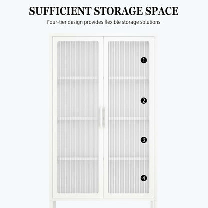 Double Glass Door Storage Cabinet with Adjustable Shelves