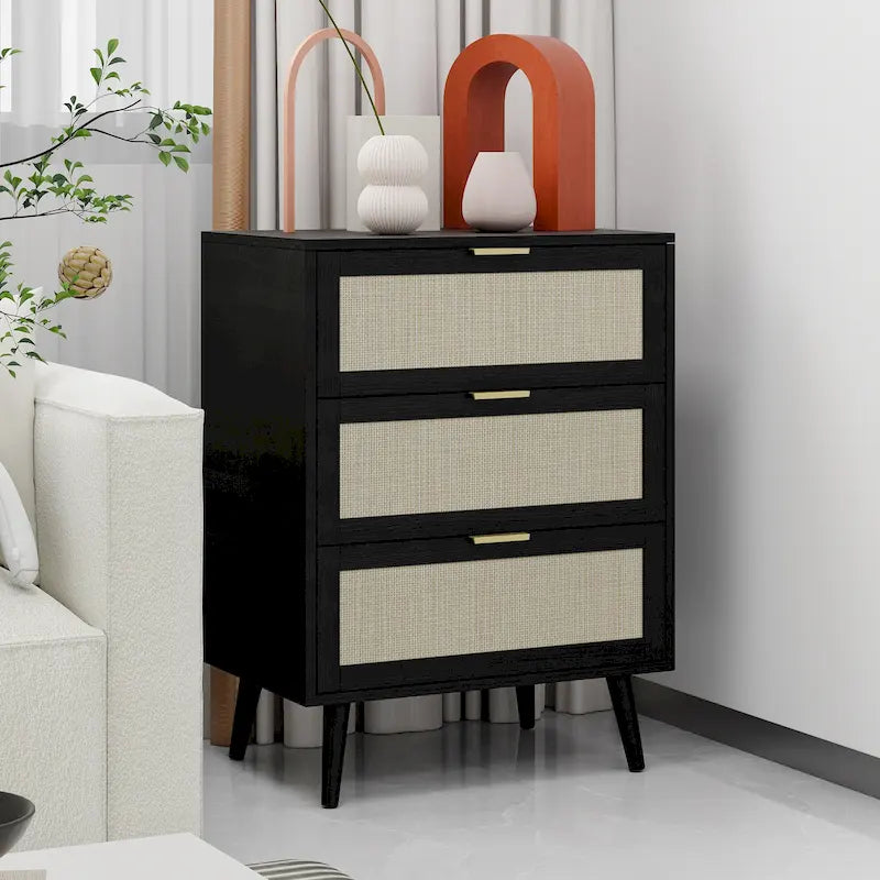 Rattan 3 Drawer Cabinet for bedroom living room