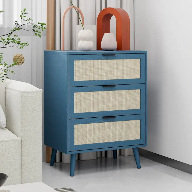 Rattan 3 Drawer Cabinet for bedroom living room