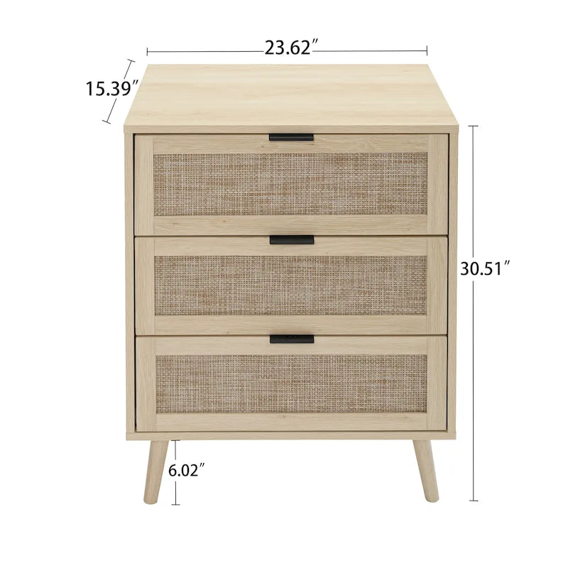 Rattan 3 Drawer Cabinet for bedroom living room
