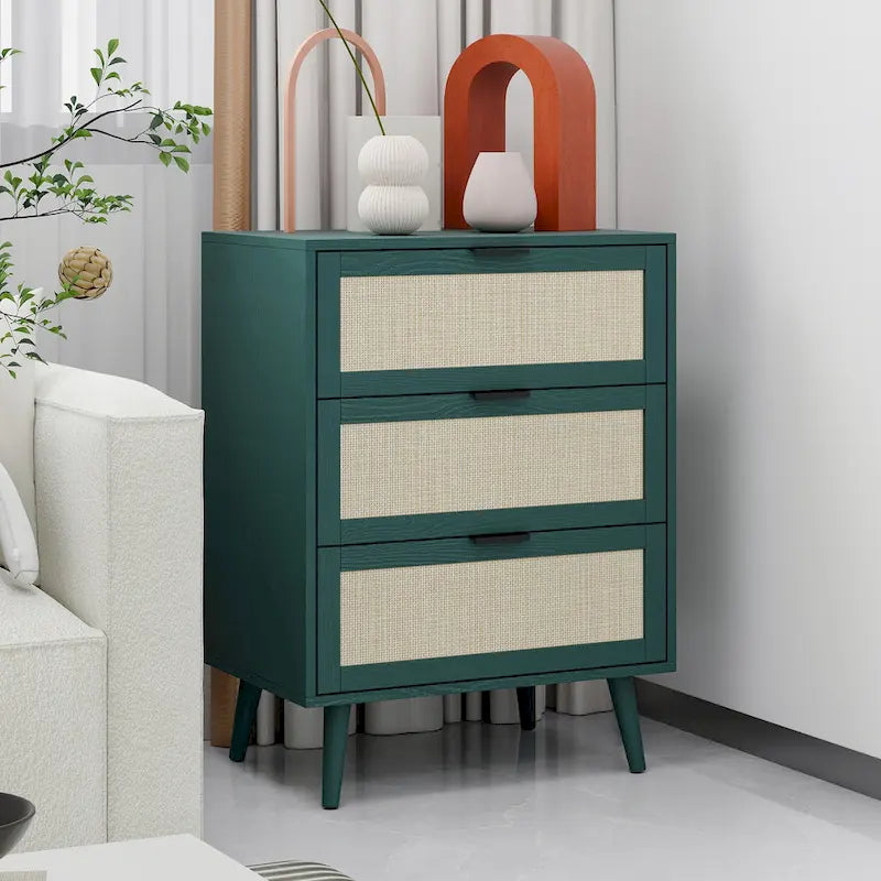 Rattan 3 Drawer Cabinet for bedroom living room