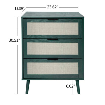 Rattan 3 Drawer Cabinet for bedroom living room
