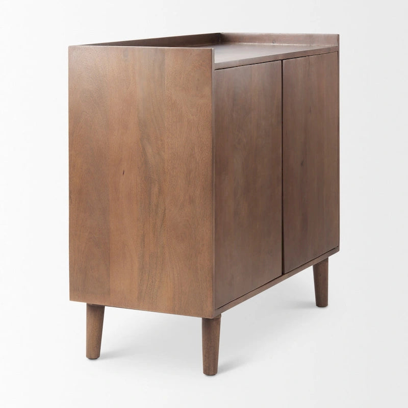 Lillie Medium Brown Solid Wood w/ Doors & Tray Top Accent Cabinet