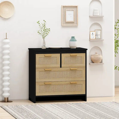 4 Drawers Wood Rattan Cabinet