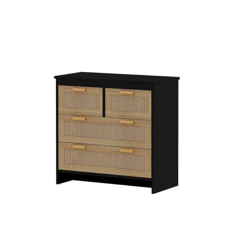 4 Drawers Wood Rattan Cabinet