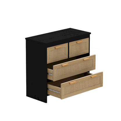 4 Drawers Wood Rattan Cabinet