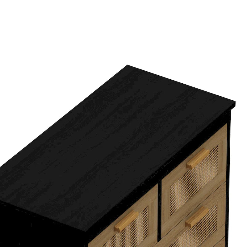 4 Drawers Wood Rattan Cabinet