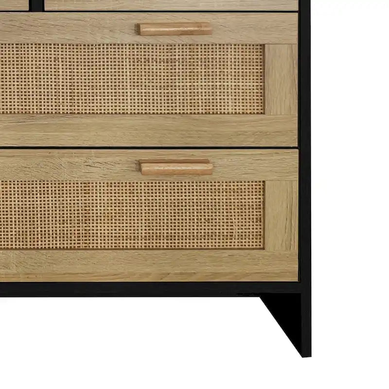 4 Drawers Wood Rattan Cabinet