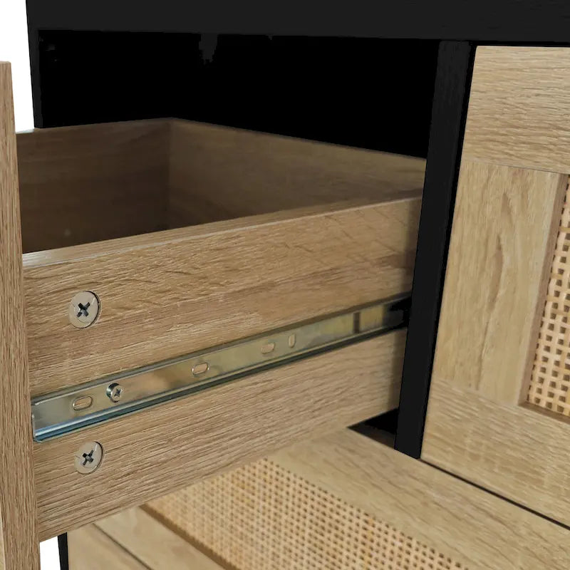 4 Drawers Wood Rattan Cabinet