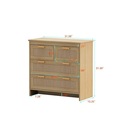 4 Drawers Wood Rattan Cabinet