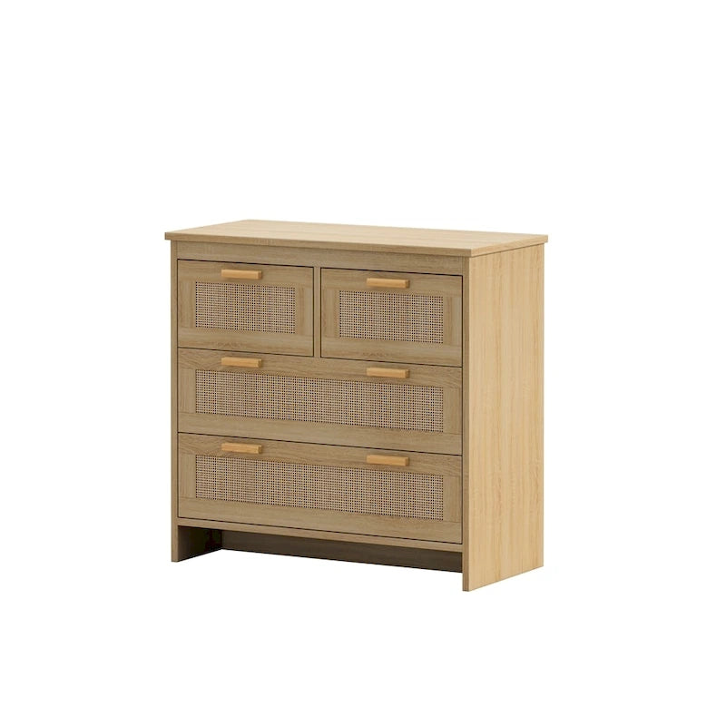 4 Drawers Wood Rattan Cabinet