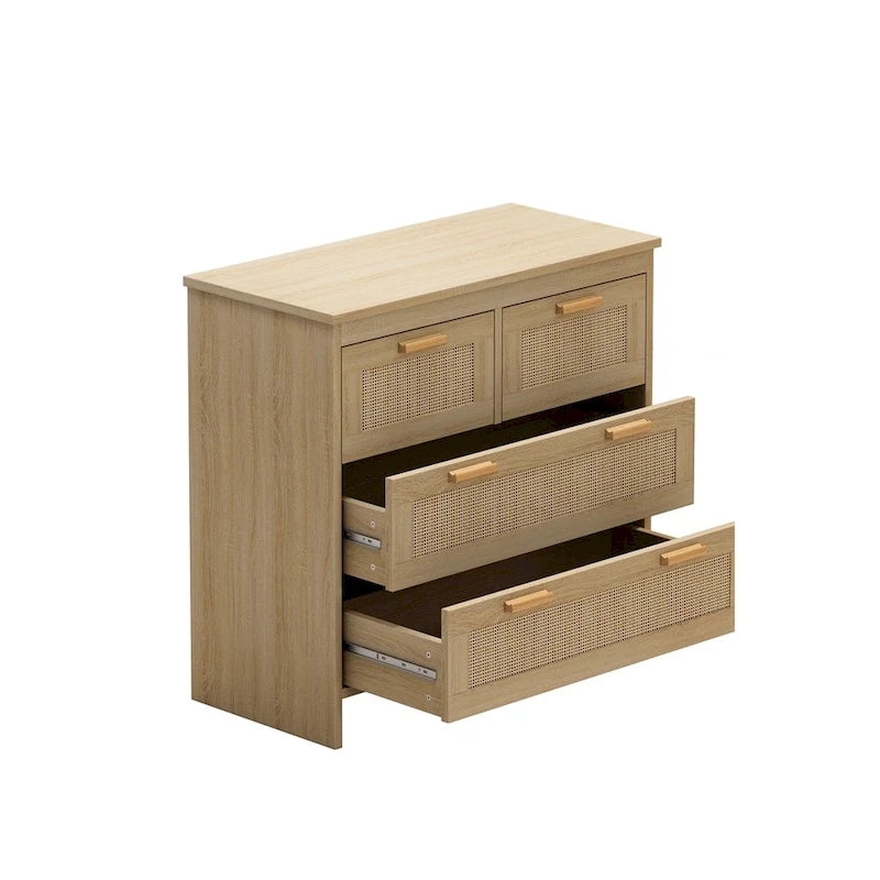 4 Drawers Wood Rattan Cabinet