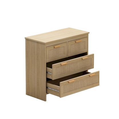 4 Drawers Wood Rattan Cabinet