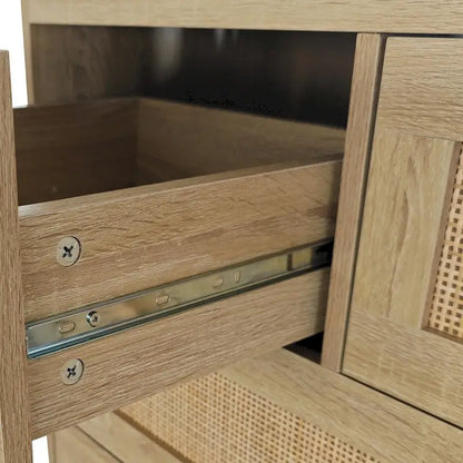 4 Drawers Wood Rattan Cabinet
