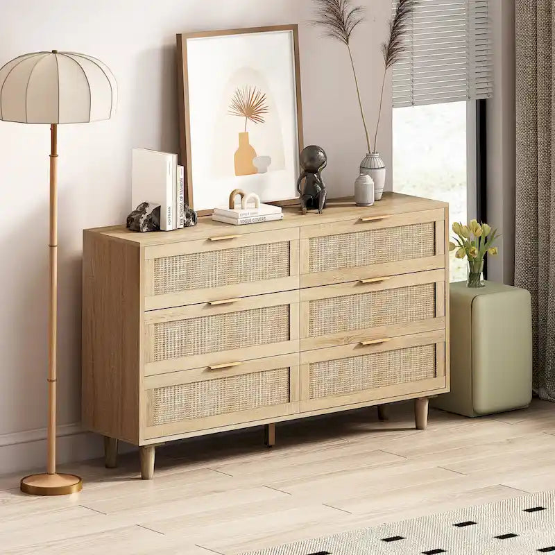 6 Drawers Rattan Storage Cabinet Rattan Drawer,for Bedroom
