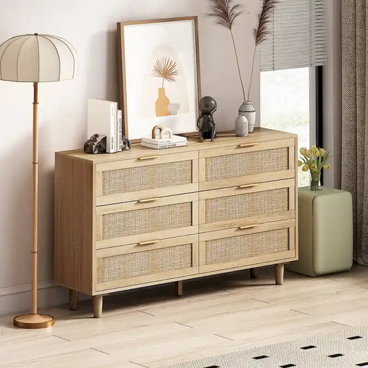 6 Drawers Rattan Storage Cabinet Rattan Drawer,for Bedroom