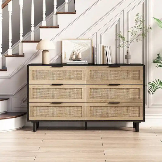 6 Drawers Rattan Storage Cabinet Rattan Drawer,for Bedroom