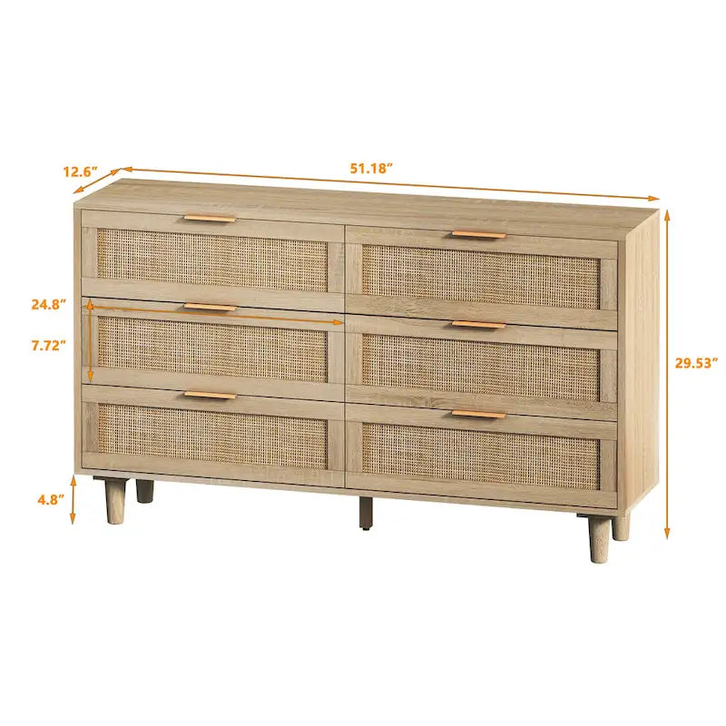 6 Drawers Rattan Storage Cabinet Rattan Drawer,for Bedroom