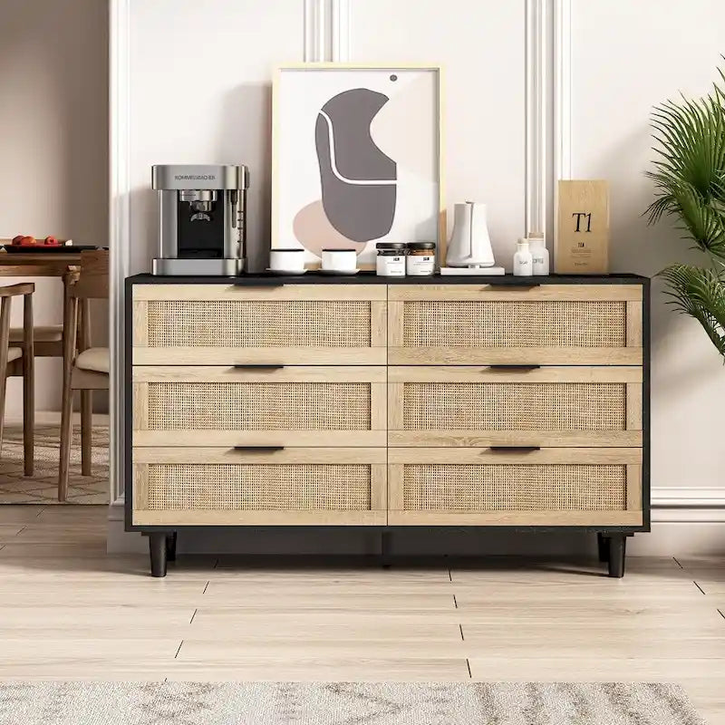 6 Drawers Rattan Storage Cabinet Rattan Drawer,for Bedroom