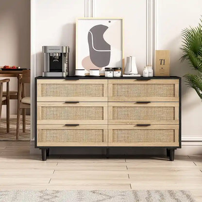 6 Drawers Rattan Storage Cabinet Rattan Drawer,for Bedroom