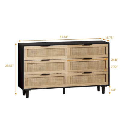 6 Drawers Rattan Storage Cabinet Rattan Drawer,for Bedroom
