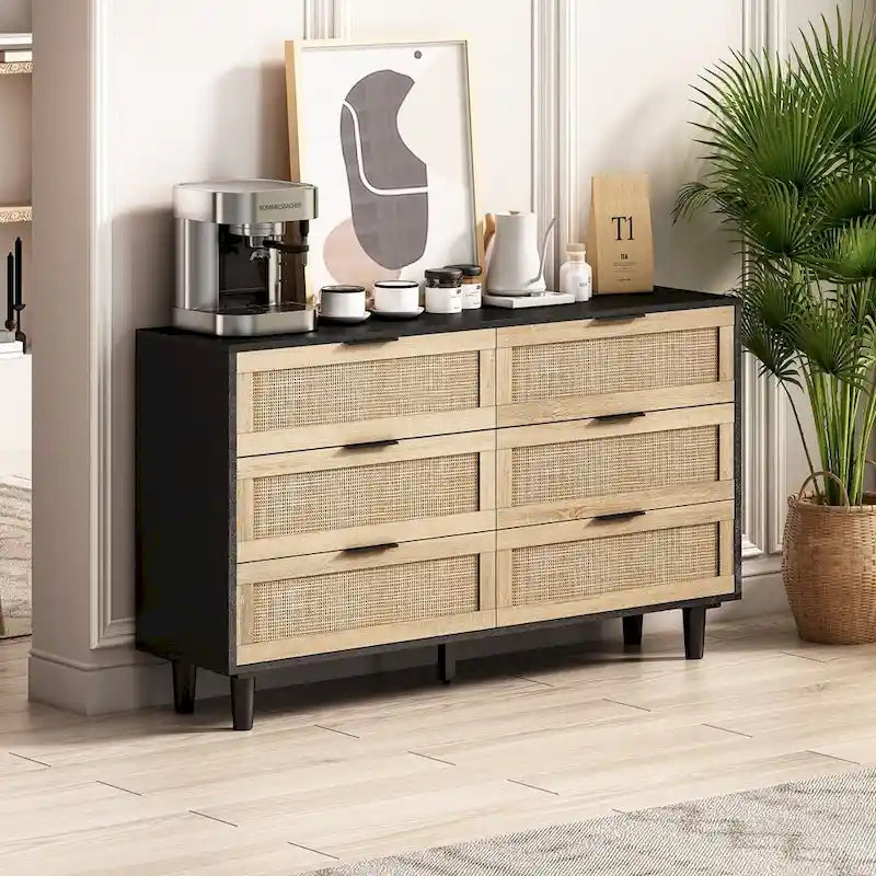 51.186-Drawers Rattan Storage Cabinet for Bedroom,Living Room