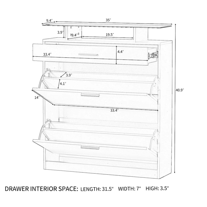 Tempered Glass Top Shoe Storage Cabinet with Drawer