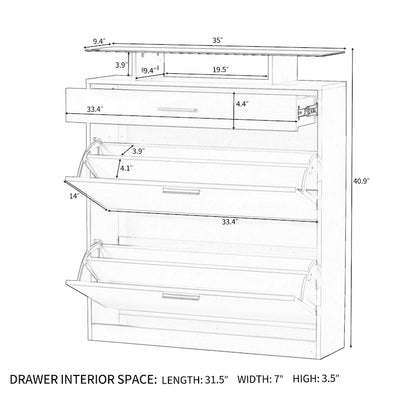 Tempered Glass Top Shoe Storage Cabinet with Drawer