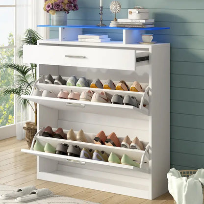 Tempered Glass Top Shoe Storage Cabinet with Drawer