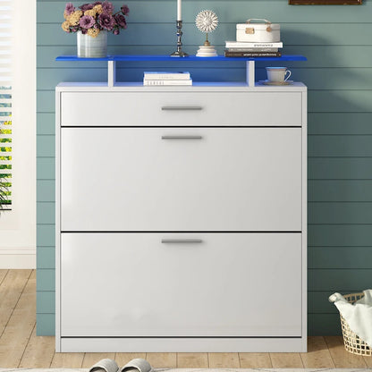 Tempered Glass Top Shoe Storage Cabinet with Drawer