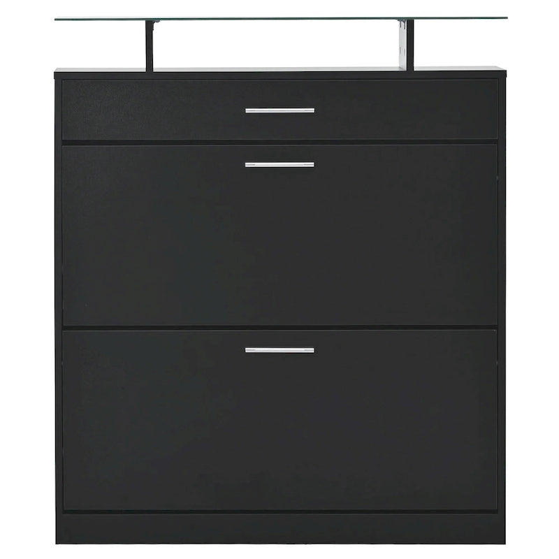 Tempered Glass Top Shoe Storage Cabinet with Drawer