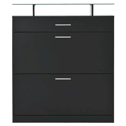 Tempered Glass Top Shoe Storage Cabinet with Drawer