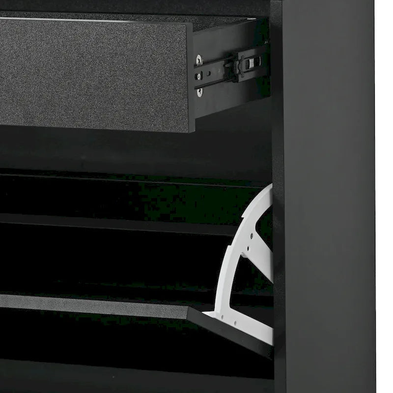 Tempered Glass Top Shoe Storage Cabinet with Drawer