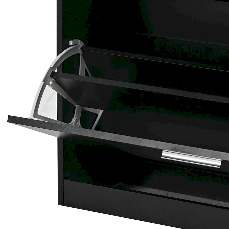 Tempered Glass Top Shoe Storage Cabinet with Drawer