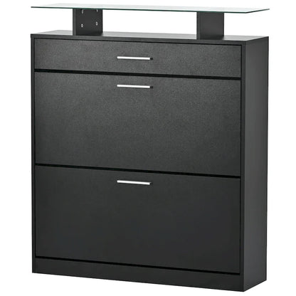 Tempered Glass Top Shoe Storage Cabinet with Drawer