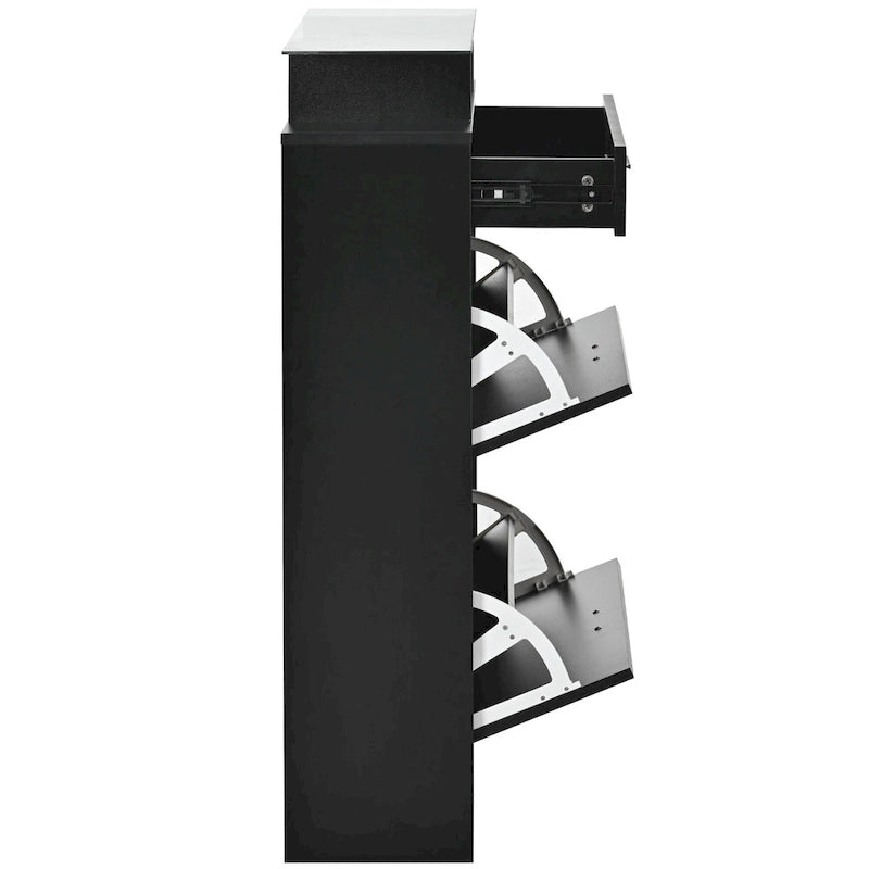 Tempered Glass Top Shoe Storage Cabinet with Drawer