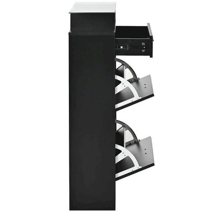 Tempered Glass Top Shoe Storage Cabinet with Drawer