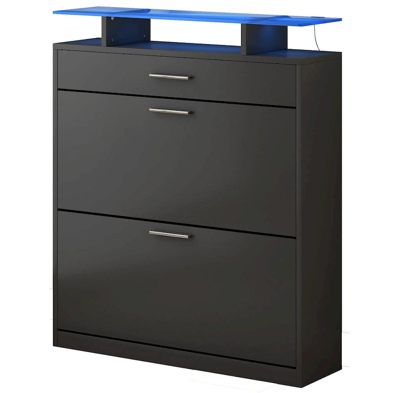 Tempered Glass Top Shoe Storage Cabinet with Drawer