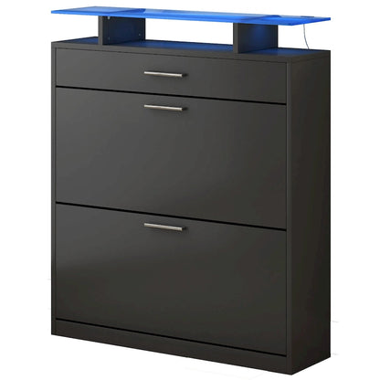Tempered Glass Top Shoe Storage Cabinet with Drawer